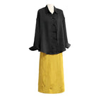Luxury Women Jacquard Suit Chinese Style Black Shirt Fashion Skirt Set Elegant - Aimall