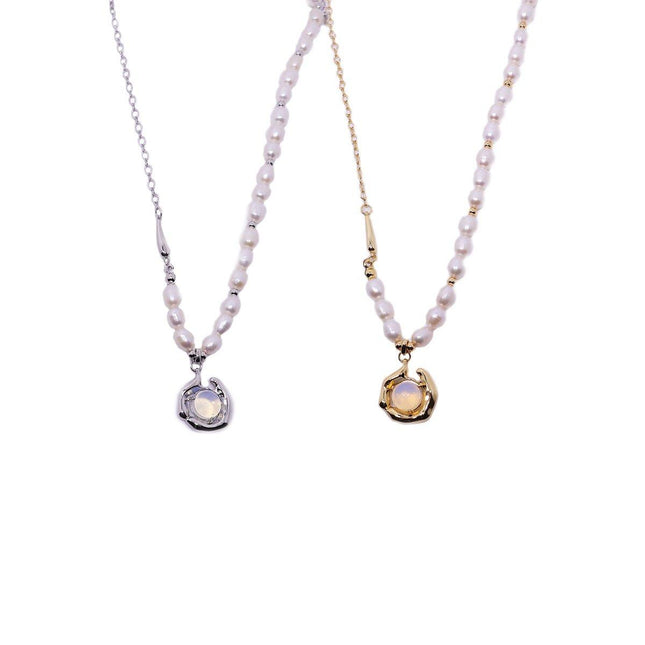 Vintage Moonstone and Pearl Necklace with Chain Fashion Jewelry Women and Girls