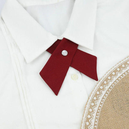 Small Women Criss-Cross Bow Tie School Girl Uniform Solid Adjustable Pre Tied Necktie - Aimall
