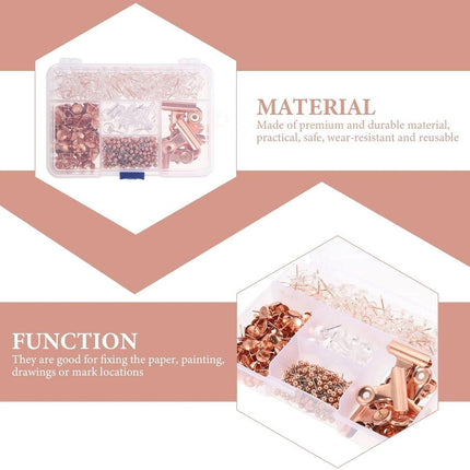 465PCS Rose Gold Thumbtacks Binder Clips Push Pins Set Office Supplies With Box