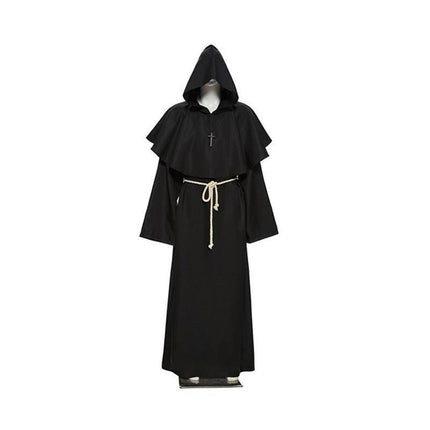 Medieval Friar Hooded Robe Monk Cross Necklace Renaissance Cosplay Costume AU - Aimall