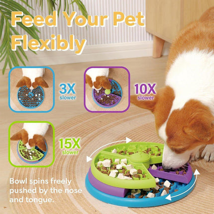 Triple Slow Feeding Bowl Pet Feeder for Cats and Dogs Healthy Eating Bowl