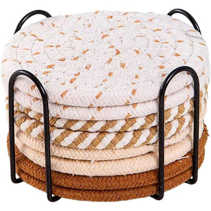 8PCS Round Cotton Woven Coaster Heat Resistant Thick Insulation Dining Table Mat