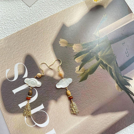 Mother of Pearl Tassel Earrings Auspicious Clouds Fashion Jewellery Women