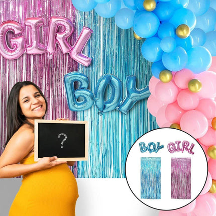 4PCS Gender Reveal Balloons and Silk Curtain Party Decor Boy Girl Theme Supplies