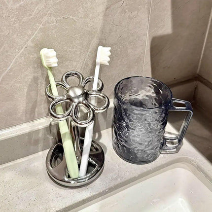 6 Slots Ceramic Toothbrush Holder Flower Shaped Makeup Brush Bathroom Shelf
