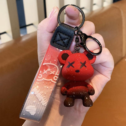 Car Keyring Animal Key Ring Lanyard Bear Keychain Gradient colour Bear Keychain - Aimall