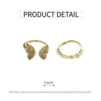 2pcs Butterfly Opening Ring Elegant Temperament Gentle Design Jewelry for Women