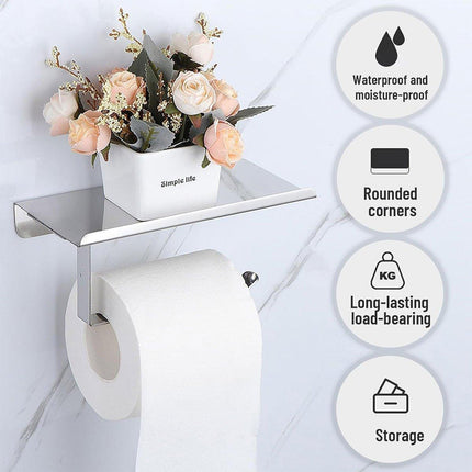 304 Stainless Steel Toilet Paper Holder Non-perforated Roll with Phone Rack
