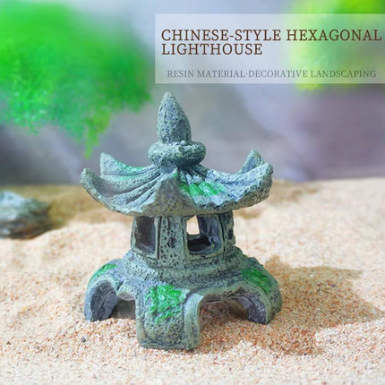 Chinese Fish Tank Decoration Hexagonal Pavilion Aquascape Ornament for Aquarium