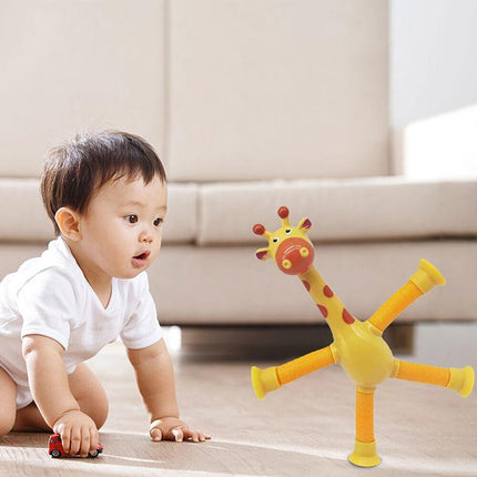 Telescopic Suction Cup Giraffe Tube Toy Stress Relief Light Up Educational Toys - Aimall