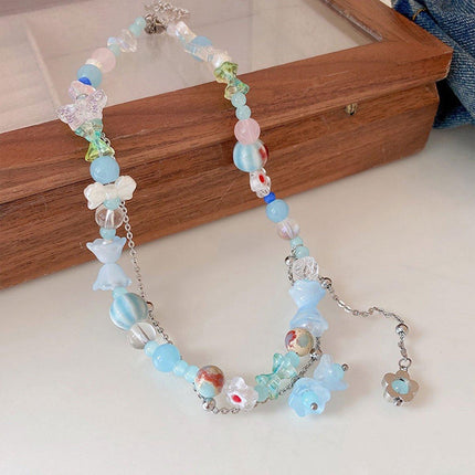 Elegant Blue Flower Pendant Necklace Women Girls Boho Chic Fashion Jewelry
