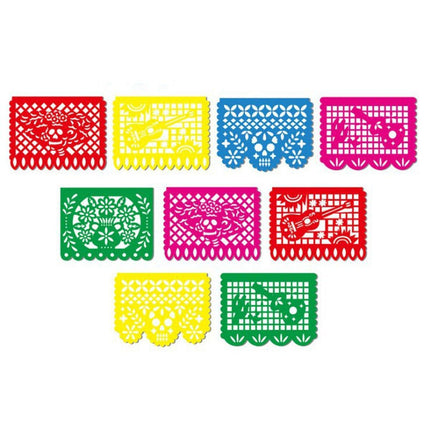 Carnival Party Decor Square Paper Cut Plastic Flower Flag Banner for Celebration