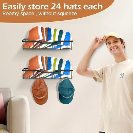 2pcs Metal Hat Organiser Wall Mounted Hat Rack Display Storage Hanger Shelf