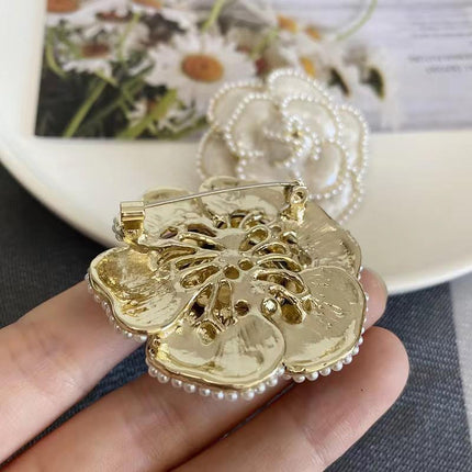 Women Enamel Camellia Fashion Rose Flower Brooch Alloy Pearl Coat Brooch Gift - Aimall