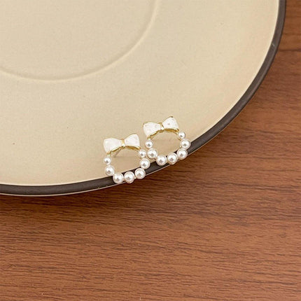 Chic Dainty Bow Earrings for Women Small Round Elegant Jewelry Fashion Gift