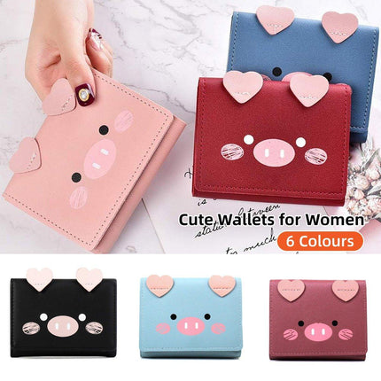Womens Cute Cartoon Short Wallet Small Three Fold Multi Card Holder Wallet