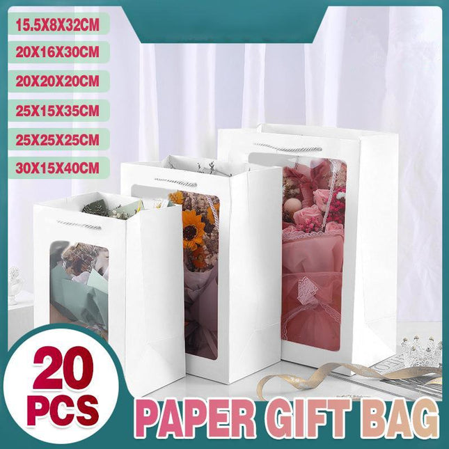 20PCS Kraft Paper Gift Bags With Transparent Clear Window Flower Carry Bag - Aimall