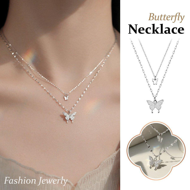Butterfly Double Necklace Feminine Cold Wind Style Collarbone Chain Jewelry