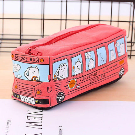 4PCS Large Capacity Cartoon Bus Pencil Case Stationery Storage Bag for School or Gifts