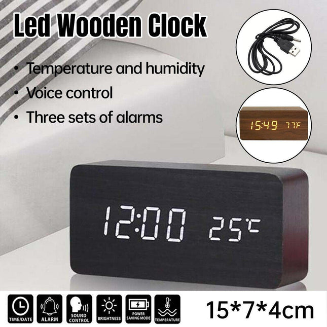 Wooden Alarm Clock Modern Digital Desk Clock Decorative Gift Wood Craft Home