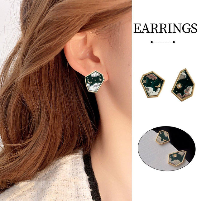 Asymmetric Sun Moon Star Earrings Women Trendy Matte Design Jewelry for Fashion