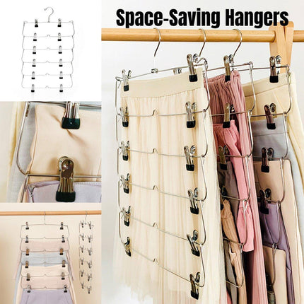 Six Layer Trouser Skirt Hanger Folding Storage Rack Pants Hanging Organizer