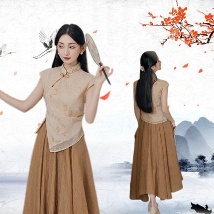 Chinese Style Sleeveless Slimming Dress Women High-end Retro Summer Skirt Suit