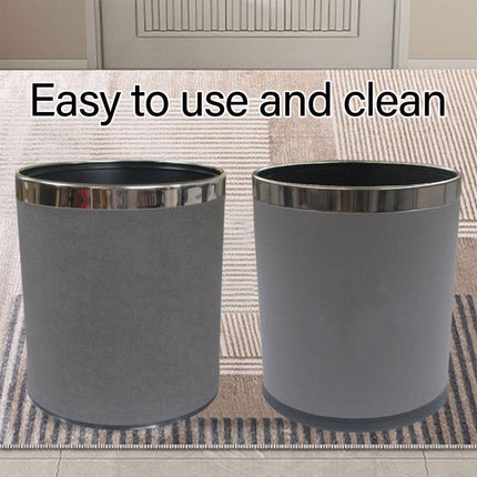 Durable Hotel Trash Bin Leather Wastebasket Office Room Metal Lining 26x22cm