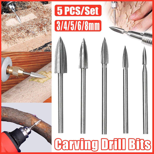 5Pcs Wood Carving Engraving Drill Bits Set Milling Cutter For Dremel Rotary Tool - Aimall