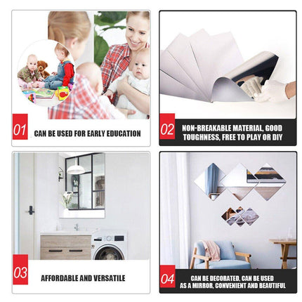 Mirror Wall Sticker Self-Adhesive Waterproof Reflective Decal for Bathroom Decor