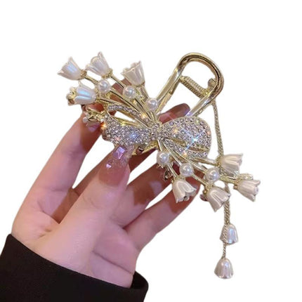 Rhinestone Pearl Butterfly Hair Clip Elegant Girls Hair Claws Hair Accessories - Aimall