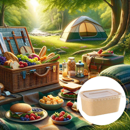 50pcs Eco Friendly Kraft Paper Food Containers Lunch Boxes for Picnic Takeout