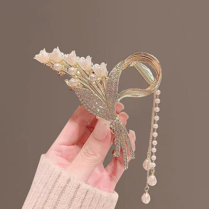 Rhinestone Pearl Butterfly Hair Clip Elegant Girls Hair Claws Hair Accessories - Aimall