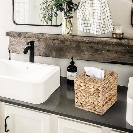 Straw Woven Tissue Box Rustic Style Extractable Tissue Drawer Desktop Organizer