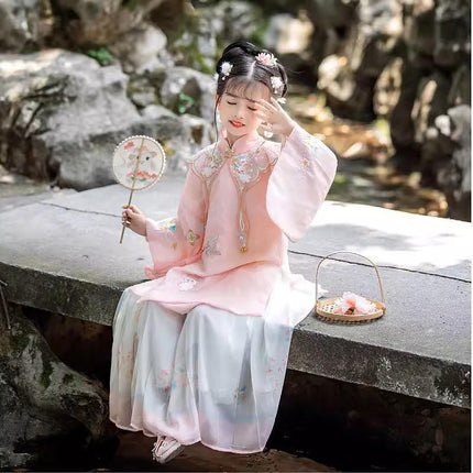 Chinese Girls Embroidered Dress Floral Tang Suit Hanfu Fairy Ancient Costume New - Aimall