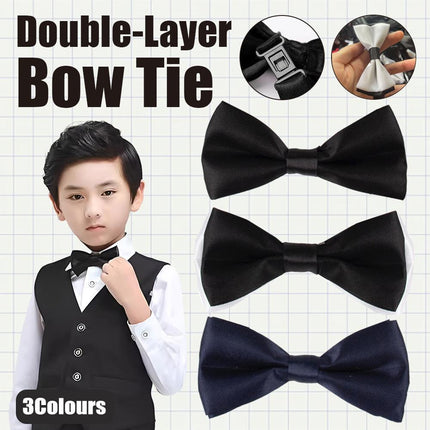 Solid Color Glossy Double-layer Children's Bow Tie Two-color Baby Korean Style Small - Aimall