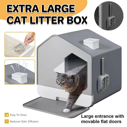 Large Fully Enclosed Cat Litter Pan House Easy Clean Litter Box for Indoor Use