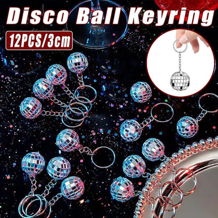 12PCS Disco Laser Ball Pendant Small Silver Bag Pendant Keychain Party Favors