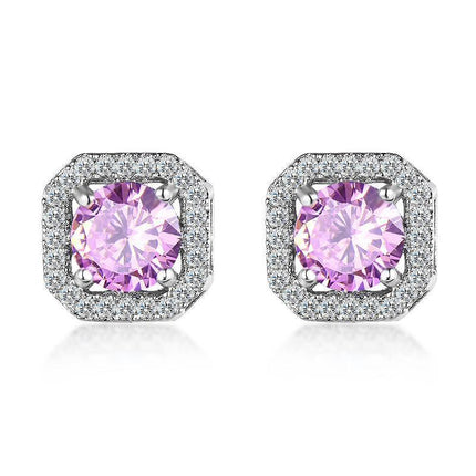 1 Pair Brilliant Square Cut Cubic Zirconia Stud Earrings Stainless Steel E135 7Clours - Aimall