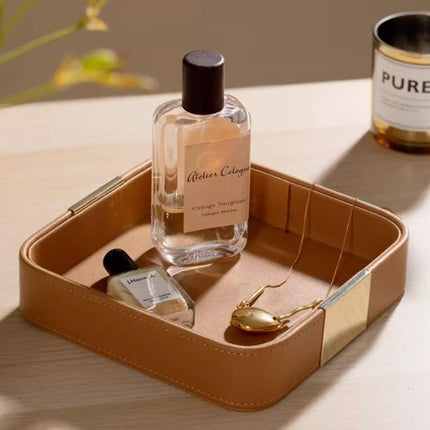 Leather Desktop Storage Tray Key Organizer Entryway Cosmetic Clutter Tray