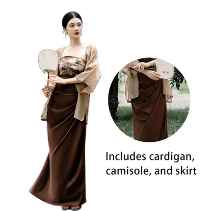 Chinese Style Hanbok Vintage Bustier Skirt Three Piece Suit Spring Summer