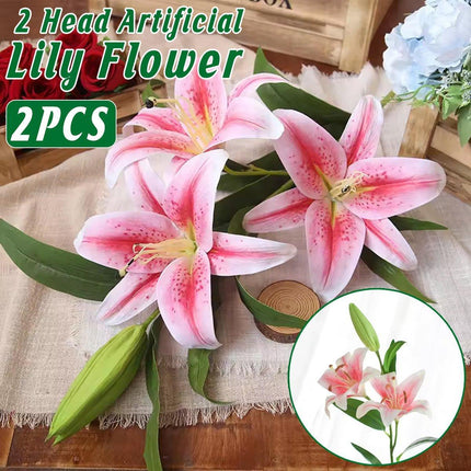 2PCS Artificial Lily Flowers Wedding Home Decor Fake Wild Lily Floral Stems
