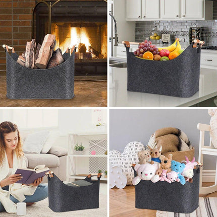 Felt Firewood Storage Basket Tote Bag Large Felt Basket for Firewood Wood Holder