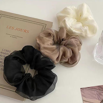 Double-Deck Solid Colour Organza Mesh Hair Scrunchies Ponytail Hairband Female - Aimall