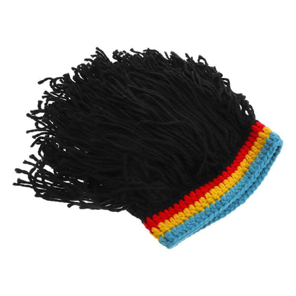 Quirky Warm Knitted Wig Hat Hip Hop Wool Cap for Men and Women with Braided