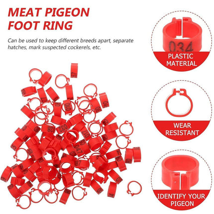 100X 001-100 Digital Numbered Bird Leg Band Rings Clip For Pigeon Parrot Poultry