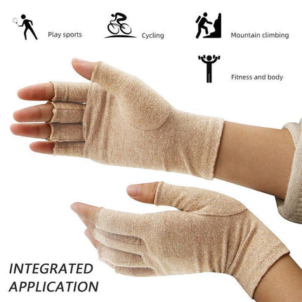 Brace Arthritis Hand Compression Gloves fingerless gloves Pain Relief Brown - Aimall