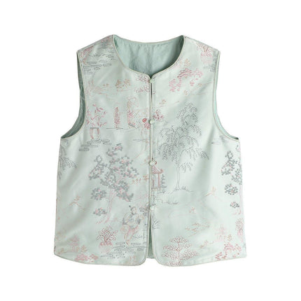Spring Girls Chinese Embroidery Waistcoat Set Western Style Shirt Two-Piece