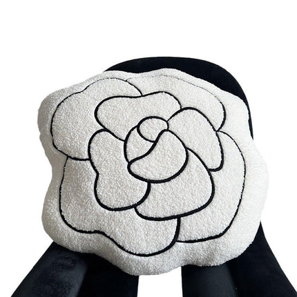 Luxury Cream Sofa Pillow Camellia Style Cushion Bed Decor Black White Design